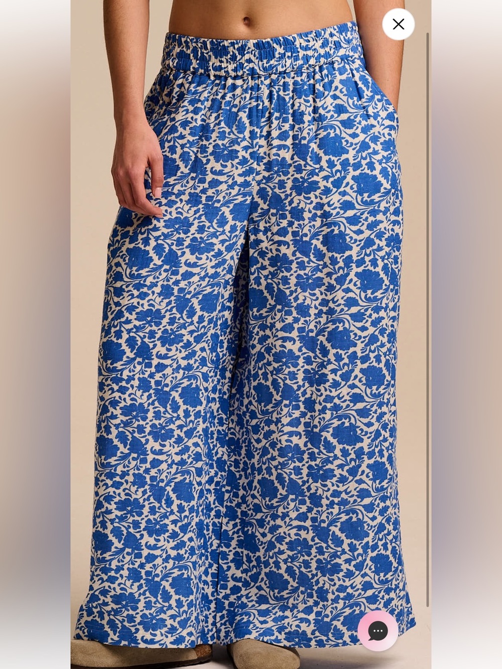 Wide-Leg Blue Floral Print Palazzo Pants - Picture 3 of 8